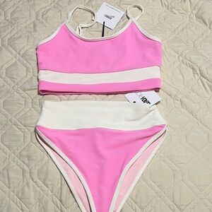 Beach Riot pink egret swim set size Large BRAND NEW with tags